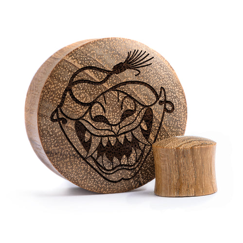 Samurai Oni Plug / Gauge - Teakholz | Konvexe Doppelaufgeweitet
