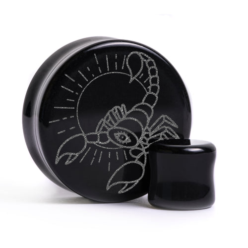 Scorpio Zodiac Plug / Gauge - Black Glass | Flat Faced Double Flare
