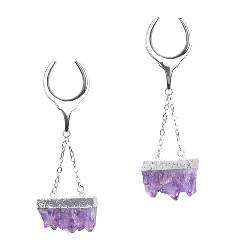 Amethyst & Silver Saddle Ear Weights (Pair)