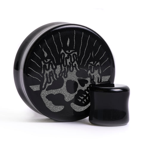 Skull Candle Plug / Gauge - Black Glass | Flat Faced Double Flare