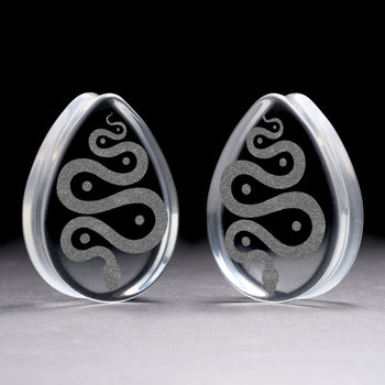Girl wearing cute Blue & Pink Glass Spiral Plug / Gauge (Pair)