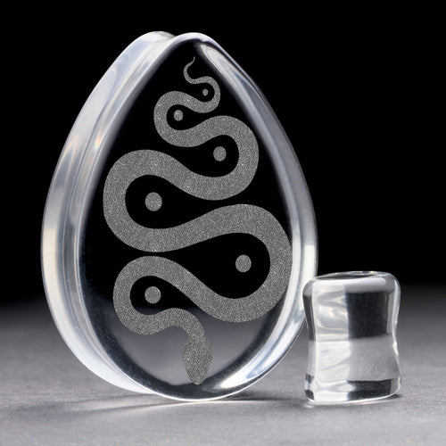 Snake Plug / Gauge - Teardrop Clear Glass | Flat Faced Double Flare