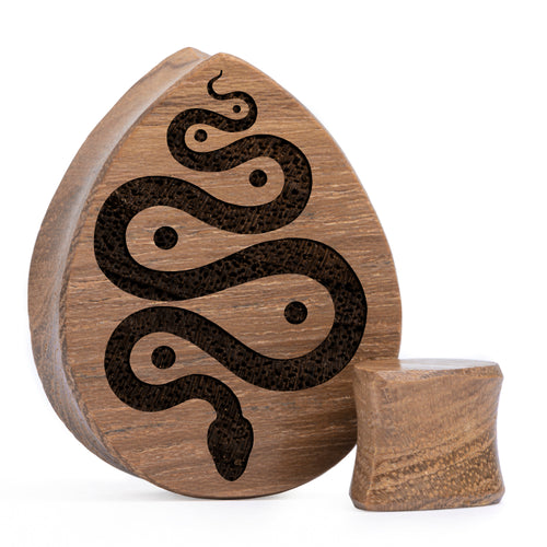 Snake Plug / Gauge - Teardrop Teak Wood | Flat Faced Double Flare