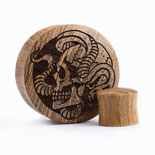 Snake Skull Plug / Gauge - Teak Wood | Convex Double Flare