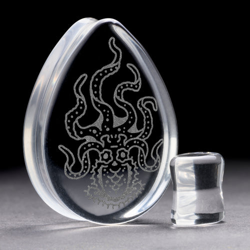 Octopus Plug / Gauge - Teardrop Clear Glass | Flat Faced Double Flare