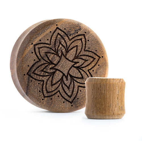 Starburst Mandala Zierstattoo Plug / Gauge - Teakholz | Doppelaufgeweitet mit flachem Gesicht