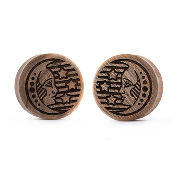 Tarot Moon Plug / Gauge - Teak Wood | Flat Faced Double Flare