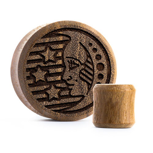 Tarot Moon Plug / Gauge - Teak Wood | Flat Faced Double Flare