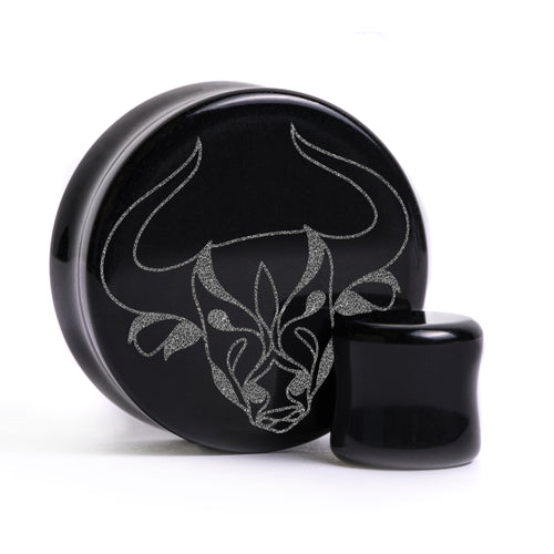 Taurus Zodiac Plug / Gauge - Black Glass | Flat Faced Double Flare