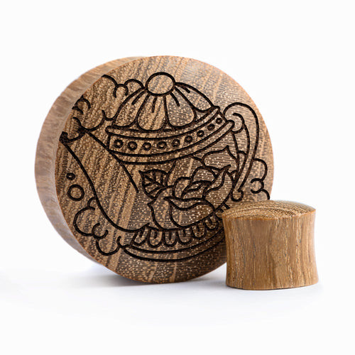 Teekannenplug / gauge - Teakholz | Konvexe Doppelaufgeweitet