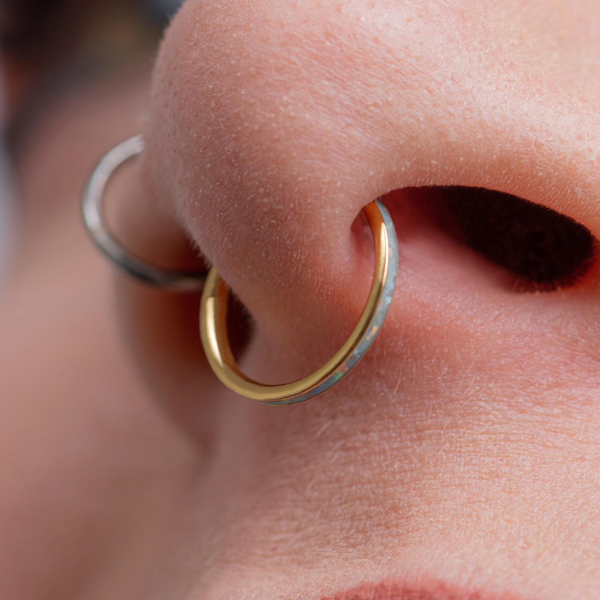 Titanium Hinged Opal Septum Ring 1.2mm Gauge in Gold Custom Plugs