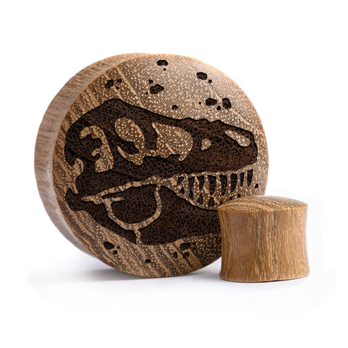 T-Rex Dinosaur Plug / Gauge - Teak Wood | Convex Double Flare