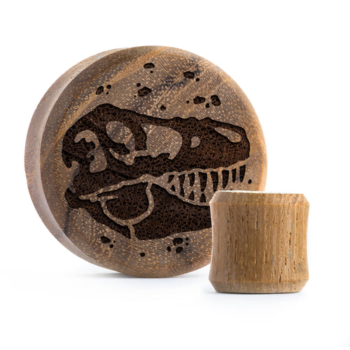 T-Rex Dinosaur Plug / Gauge - Teak Wood | Flat Faced Double Flare