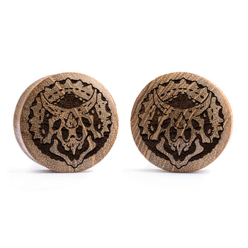 Triceratops Dinosaur Plug / Gauge - Teak Wood | Convex Double Flare
