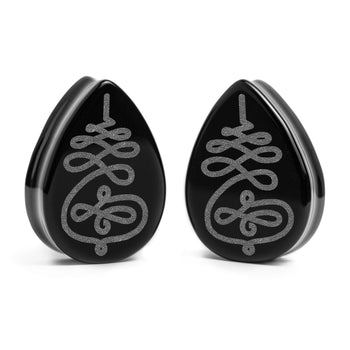 Unalome Plug / Gauge - Teardrop Black Glass | Flat Faced Double Flare