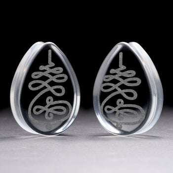 Unalome Plug / Gauge - Teardrop Clear Glass | Flat Faced Double Flare