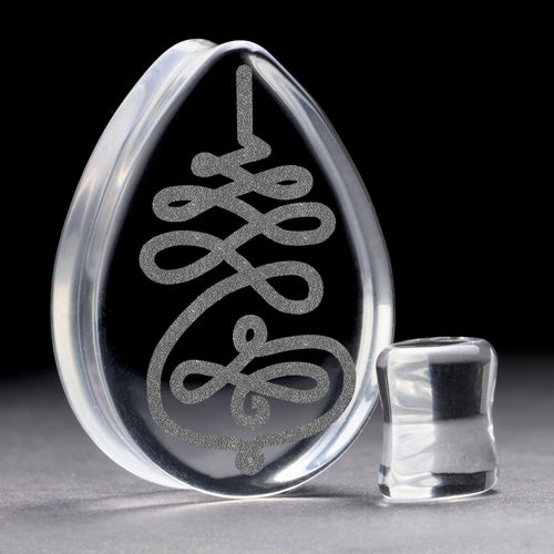 Unalome Plug / Gauge - Teardrop Clear Glass | Flat Faced Double Flare