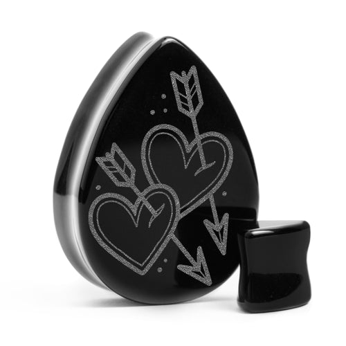 Cupid's Pfeilplug / gauge - Tränenschwarzglas | Doppelaufgeweitet mit flachem Gesicht