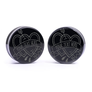 Liebesherzen einfügen Wörter plug / gauge - Schwarzes Glas | Doppelaufgeweitet mit flachem Gesicht