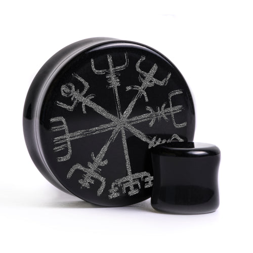 Vegvisir Viking Plug / Gauge - Black Glass | Flat Faced Double Flare