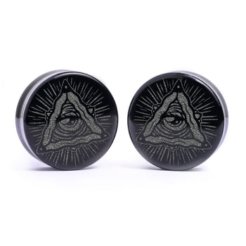 All Seeing Eye Plug / Gauge - Black Glass | Flat Faced Double Flare