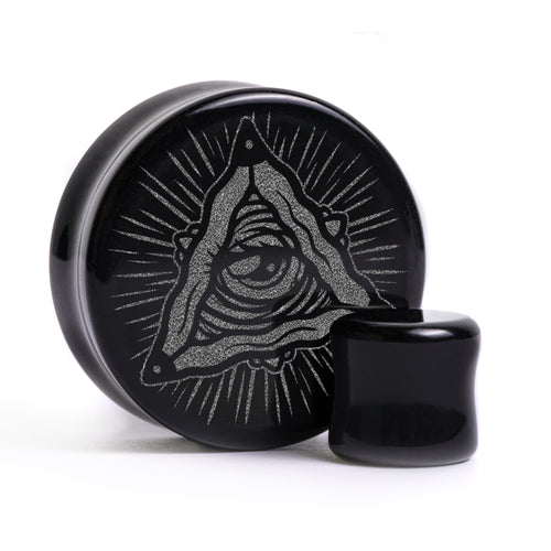 All Seeing Eye Plug / Gauge - Black Glass | Flat Faced Double Flare
