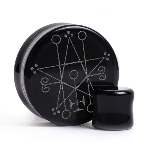 Astaroth Satanic Plug / gauge - Schwarzes Glas | Doppelaufgeweitet mit flachem Gesicht