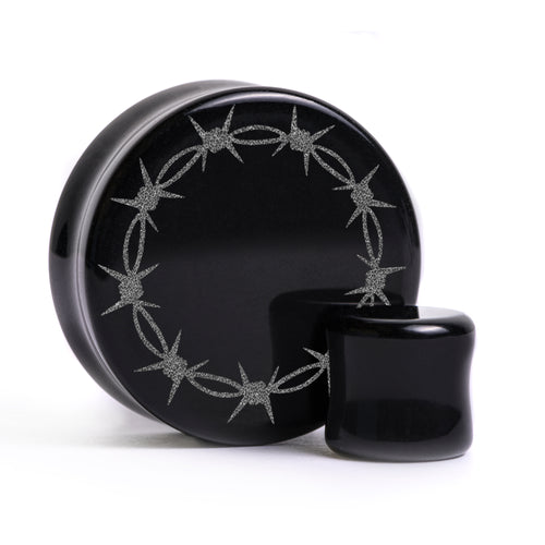 Barbed Wire Plug / Gauge - Black Glass | Flat Faced Double Flare