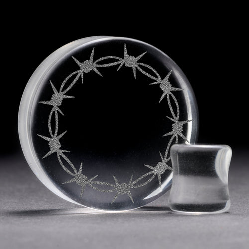 Barbed Wire Plug / Gauge - Clear Glass | Flat Faced Double Flare