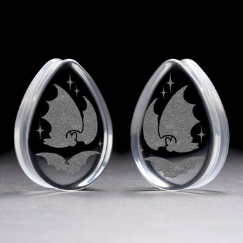 Shark Plug / Gauge - Teardrop Black Glass | Flat Faced Double Flare