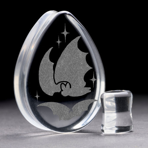 Bat Plug / Gauge - Teardrop Clear Glass | Flat Faced Double Flare