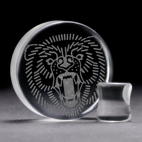 Bear Plug / Gauge - Clear Glass | Flat Faced Double Flare