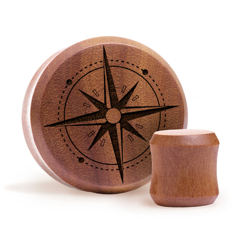 Compass Plug / gauge - Saba Wood | Doppelaufgeweitet mit flachem Gesicht