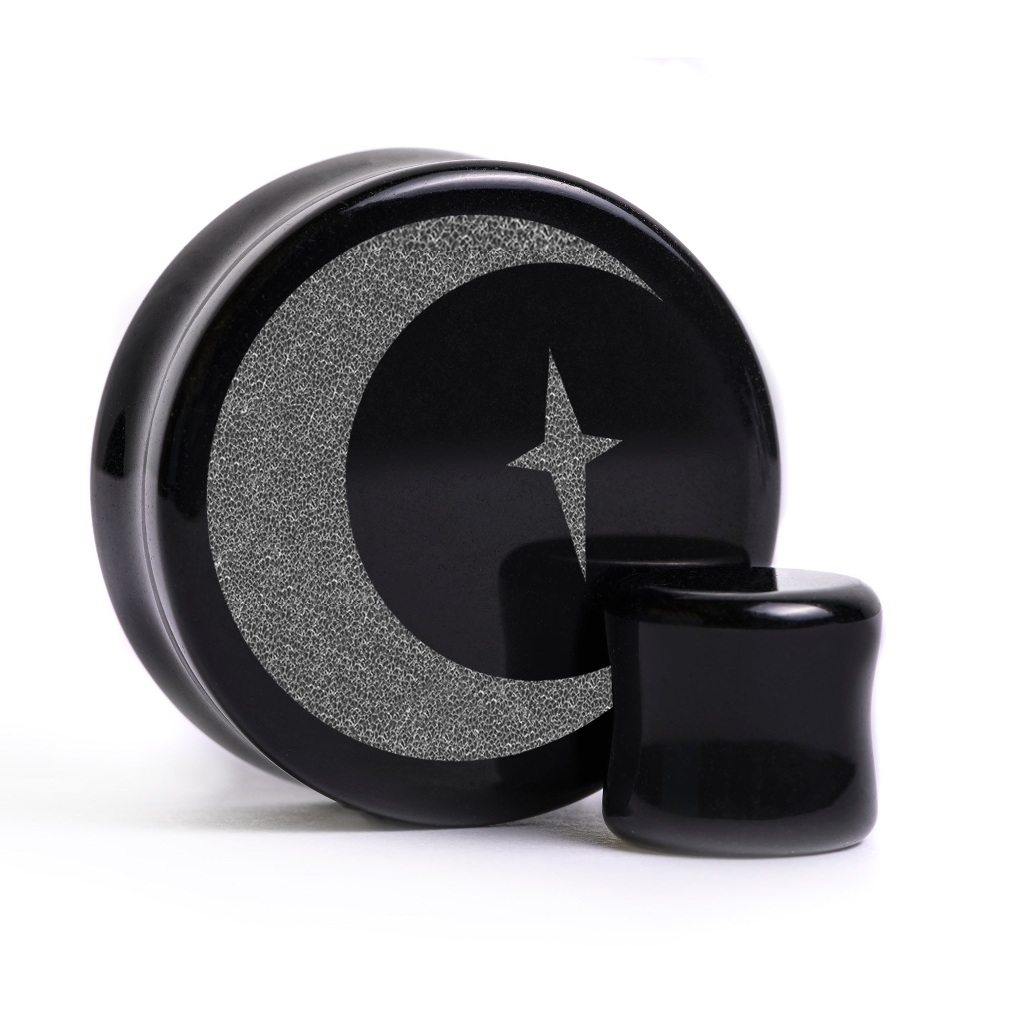 Crescent Moon Plug Gauge Black Glass Flat Faced Double Flare Custom Plugs