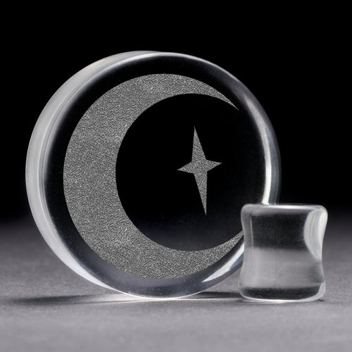Crescent Moon Plug / Gauge - Clear Glass | Flat Faced Double Flare