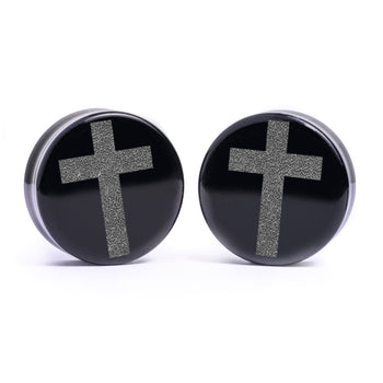 Cross Plug / Gauge - Black Glass | Flat Faced Double Flare