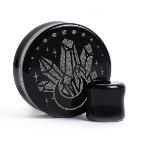 Crystal Moon Plug / Gauge - Black Glass | Flat Faced Double Flare