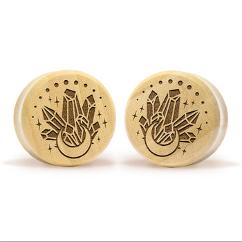 Crystal Moon Silver Inlay Wood Plug - Custom Plugs, Ear Plugs, Gauges, Stretched Ears