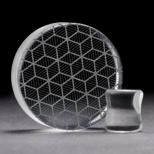 Quaderoid Plug / Gauge - Clear Glass | Doppelaufgeweitet mit flachem Gesicht