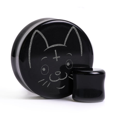 Cult Cat Plug / Gauge - Black Glass | Flat Faced Double Flare