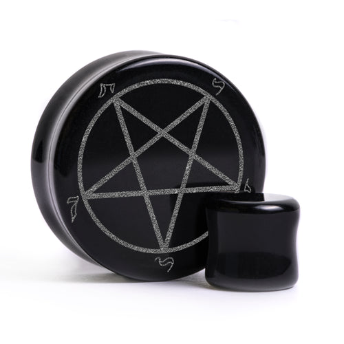 Pentagram Plug / Gauge - Black Glass | Flat Faced Double Flare