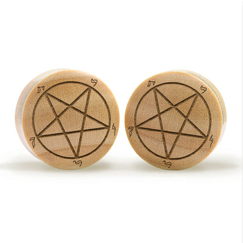 Pentagramm Plug / Gauge - Krokodilholz | Konvexe Doppelaufgeweitet