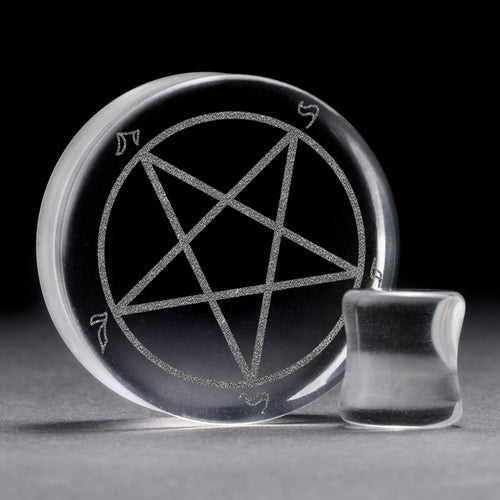 Pentagram Plug / Gauge - Clear Glass | Flat Faced Double Flare