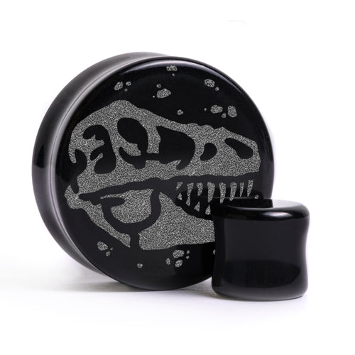 T-Rex Dinosaur Plug / Gauge - Black Glass | Flat Faced Double Flare