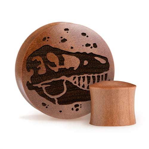 T-Rex Dinosaur Plug / Gauge - Saba Wood | Convex Double Flare