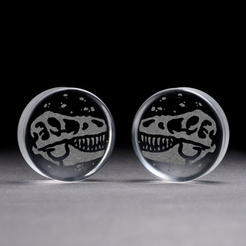 T -Rex Dinosaurier Plug / gauge - klares Glas | Doppelaufgeweitet mit flachem Gesicht