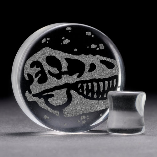 T -Rex Dinosaurier Plug / gauge - klares Glas | Doppelaufgeweitet mit flachem Gesicht