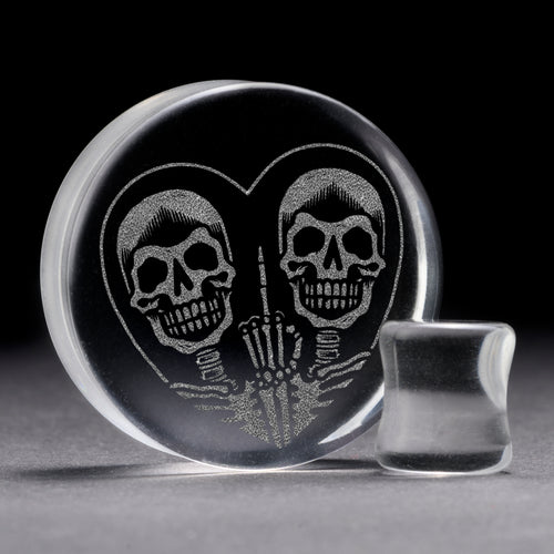 FU2 Heart Skull Plug / Gauge - Clear Glass | Flat Faced Double Flare
