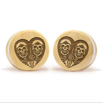Alternative Tattooed man wearing 90's Retro Flames Plug / Gauge - Saba Wood | Flat Faced Double Flare
