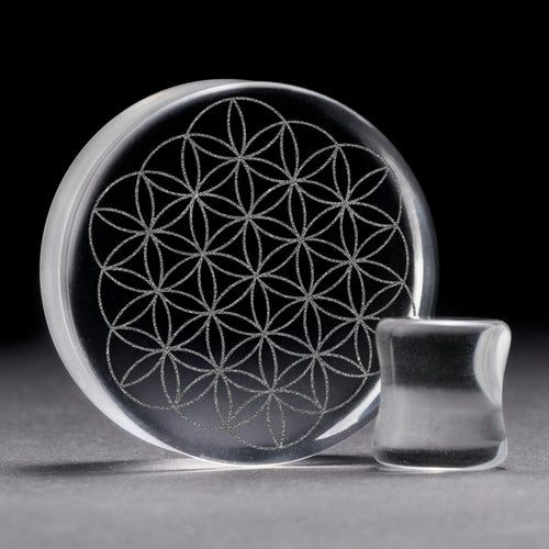 Flower Of Life Plug / Gauge - Clear Glass | Flat Faced Double Flare
